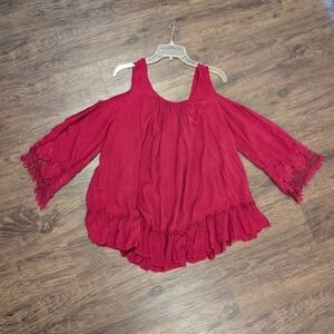 JODIFL Red Blouse with Lace Sleeves